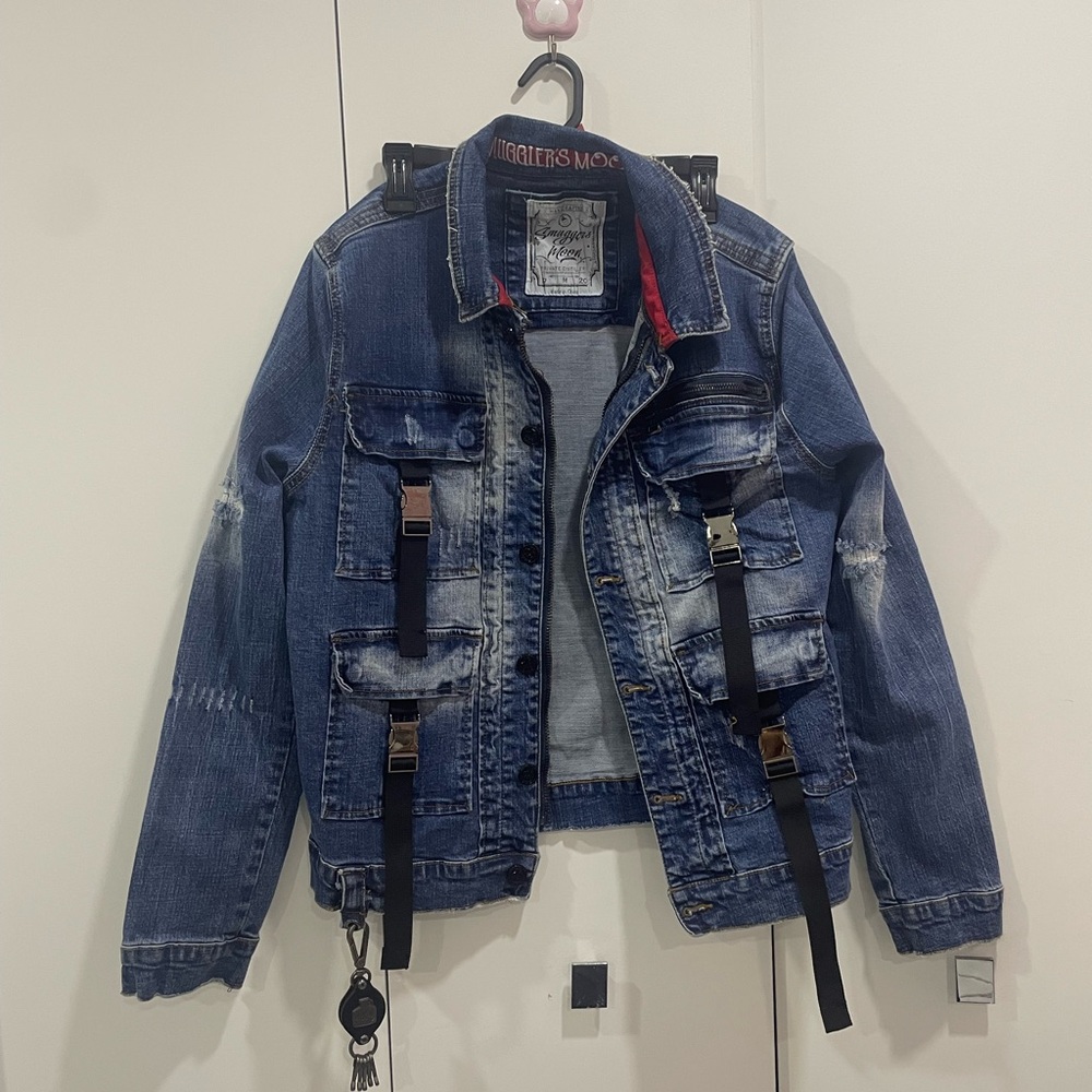 Men's Blue Denim Jacket with Straps